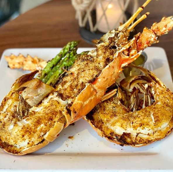 Fresh Caribbean lobster filled with our CFM crab cake stuffing, served with garlic mashed potatoes, grilled asparagus & drawn butter