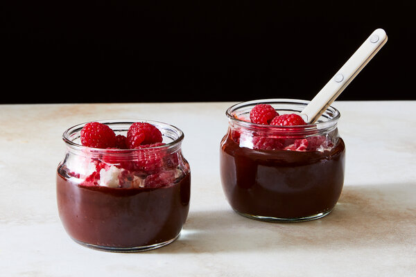 Chocolate Pudding With Raspberry Cream
